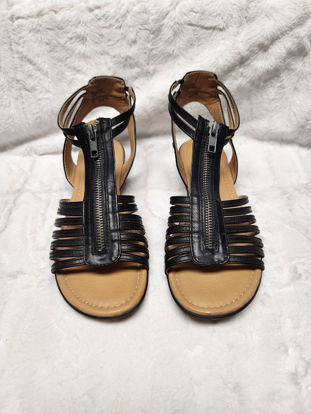 Rialto Black Strappy Sandals with Front Zipper